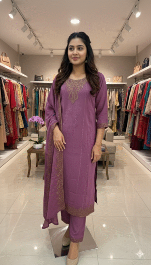 Crushed Crepe Suit Set with Zari Embroidery (3-Piece)