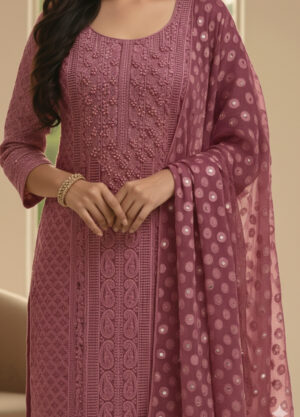 Embroidered & Sequin Work Georgette Unstitched Salwar Material Set